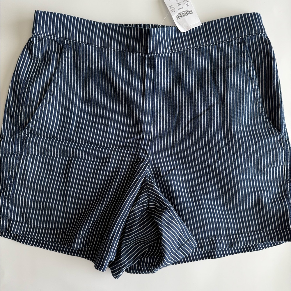 J. Crew Navy and White Striped High Waist Shorts